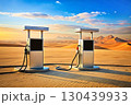 Car filling station in sand desert. Gasoline, diesel, gas 130439933