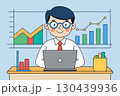 Young financier works with digital banking assets. Support 130439936