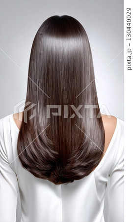 Luxurious dark straight hair treatment showcasing sleek and shiny locks Luxurious dark straight hair treatment showcasing sleek and shiny locks 130440029