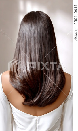 Luxurious dark straight hair treatment showcasing sleek and shiny locks 130440033