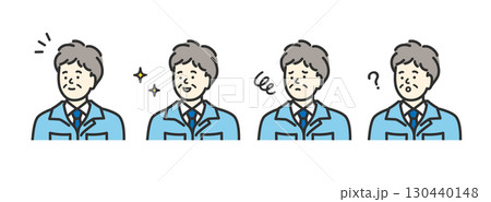 ミドル　シニア　男性作業員の表情のアイコンイラスト素材 130440148