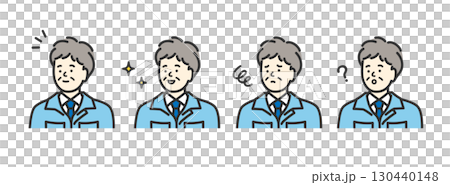 中年與老年男性工作者臉部表情圖示插畫素材 130440148