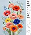 Vibrant painting of colorful poppy flower bouquet. Delicate floral art illustration on light blue background with cheerful and fresh feeling, perfect for spring 130440156