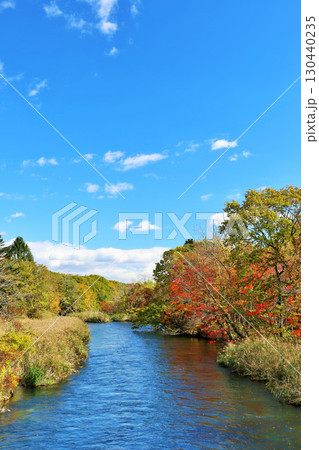 北海道 秋の青空と千歳川 北海道 秋の青空と千歳川 130440235
