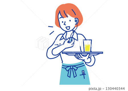 インカムで会話する女性カフェ店員 130440344