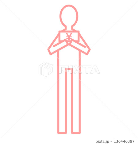 円札を持つピンクの人物シンプル線画 円札を持つピンクの人物シンプル線画 130440387