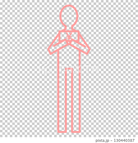 簡單線條畫出一個粉紅色的人拿著日元鈔票 簡單線條畫出一個粉紅色的人拿著日元鈔票 130440387