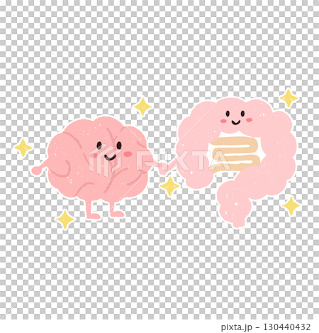 手描きのかわいい腸脳相関のイラスト　シロフチ付き 130440432