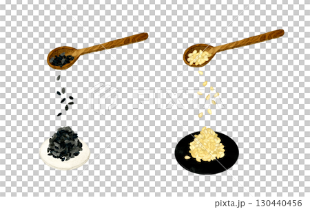 白ゴマ・黒ゴマのセット 野菜・薬味の手描き水彩イラスト素材 白ゴマ・黒ゴマのセット 野菜・薬味の手描き水彩イラスト素材 130440456