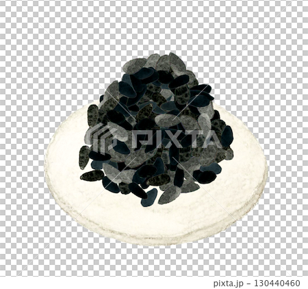 堆積如山的黑芝麻，手繪水彩畫的蔬菜和調味品 130440460