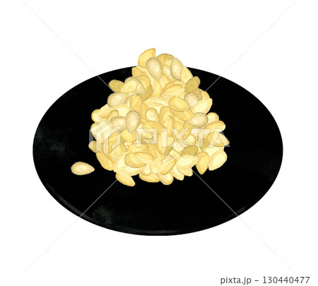 山盛りの白ゴマ　野菜・薬味の手描き水彩イラスト素材 130440477