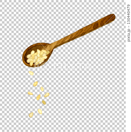 白芝麻和湯匙-蔬菜和調味品的手繪水彩插圖 130440479