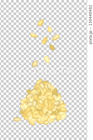 堆積如山的白芝麻——蔬菜和調味料的手繪水彩插圖 堆積如山的白芝麻——蔬菜和調味料的手繪水彩插圖 130440482