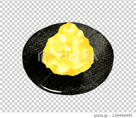 黒いお皿に乗ったおろし生姜 野菜・薬味の手描き水彩イラスト素材 黒いお皿に乗ったおろし生姜 野菜・薬味の手描き水彩イラスト素材 130440495