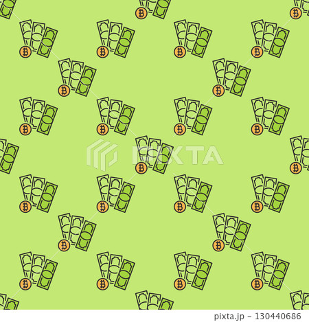 Cash with BTC sign vector Bitcoin Investment colored seamless pattern 130440686