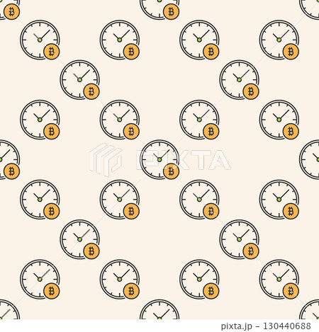 Clock with BTC sign vector Cryptocurrency Investment colored seamless pattern Clock with BTC sign vector Cryptocurrency Investment colored seamless pattern 130440688