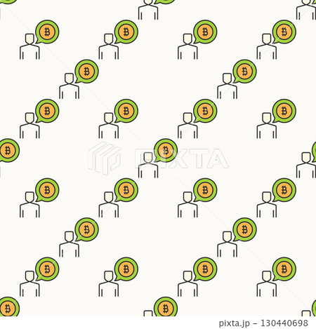 Man with BTC sign in Speech Bubble vector Investing in Bitcoin colored seamless pattern 130440698