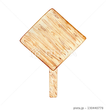 Watercolor wooden signboard, shield, banner for text. Brown hand drawn direction sign. Signs, designations for messages helping to find the way. Illustration with space for text. 130440778