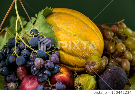 Autumn Harvest Abundance Still Life with Grapes and Melon Autumn Harvest Abundance Still Life with Grapes and Melon 130441234