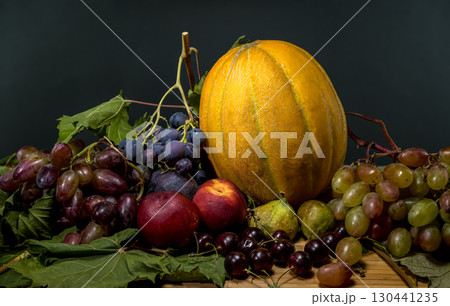Autumn Harvest Abundance Still Life with Grapes and Melon Autumn Harvest Abundance Still Life with Grapes and Melon 130441235