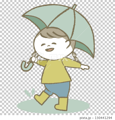 穿雨靴打傘的小女孩 穿雨靴打傘的小女孩 130441294