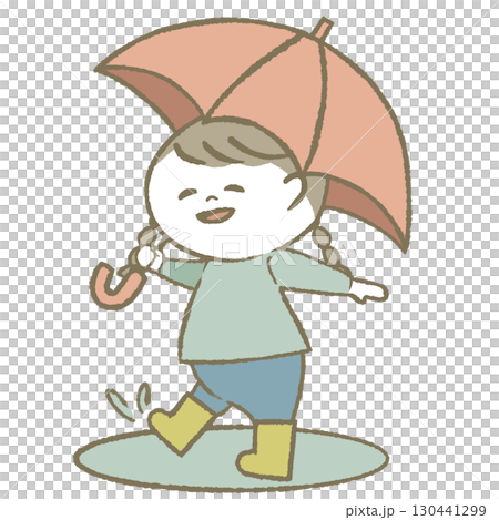 穿雨靴打傘的小女孩 穿雨靴打傘的小女孩 130441299
