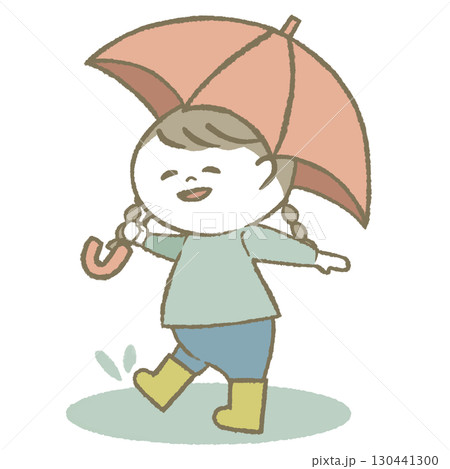 傘を持って長靴をはいた子供 女の子 傘を持って長靴をはいた子供 女の子 130441300