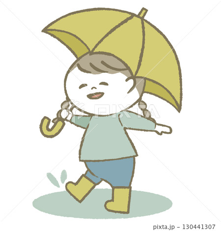 傘を持って長靴をはいた子供 女の子 傘を持って長靴をはいた子供 女の子 130441307