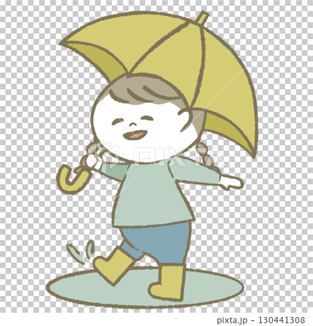 Child girl wearing rain boots holding an umbrella Child girl wearing rain boots holding an umbrella 130441308