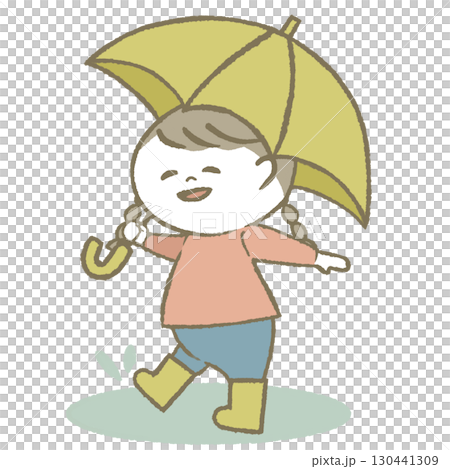 傘を持って長靴をはいた子供　女の子 130441309