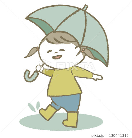 傘を持って長靴をはいた子供　女の子 130441313