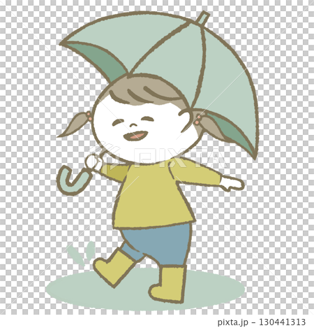 傘を持って長靴をはいた子供　女の子 130441313