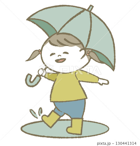 傘を持って長靴をはいた子供 女の子 傘を持って長靴をはいた子供 女の子 130441314