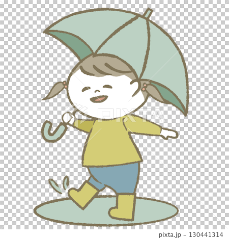傘を持って長靴をはいた子供 女の子 傘を持って長靴をはいた子供 女の子 130441314