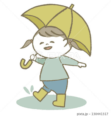傘を持って長靴をはいた子供　女の子 130441317