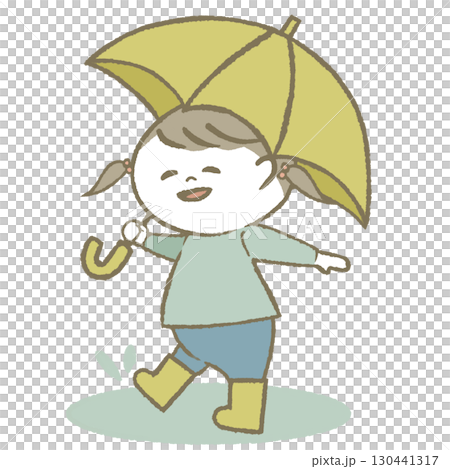 傘を持って長靴をはいた子供　女の子 130441317