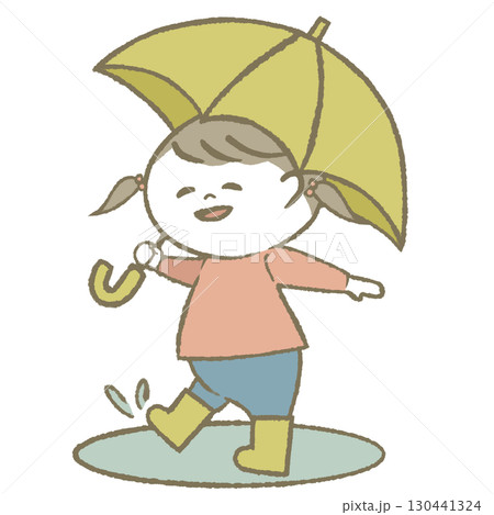 傘を持って長靴をはいた子供　女の子 130441324