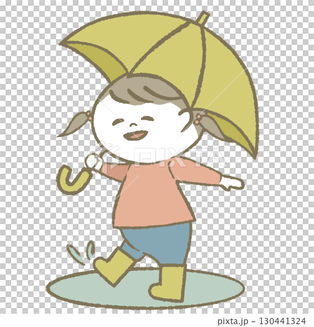 傘を持って長靴をはいた子供　女の子 130441324