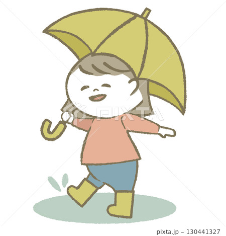 傘を持って長靴をはいた子供　女の子 130441327
