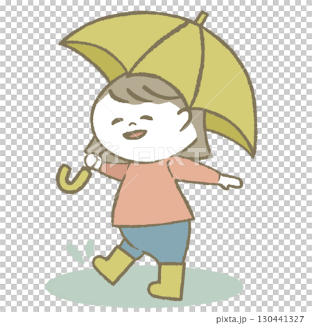 傘を持って長靴をはいた子供　女の子 130441327