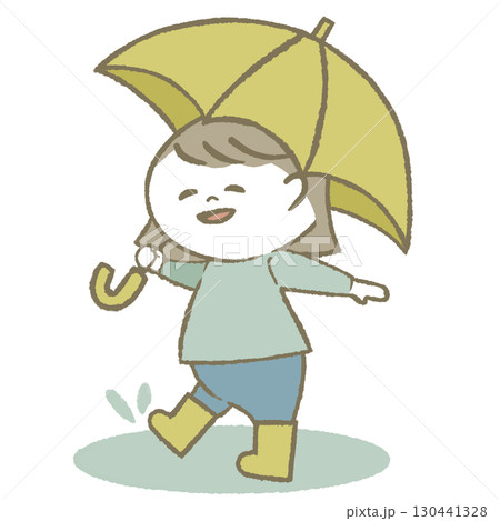 傘を持って長靴をはいた子供 女の子 傘を持って長靴をはいた子供 女の子 130441328