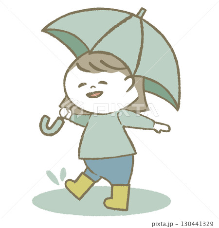 傘を持って長靴をはいた子供　女の子 130441329