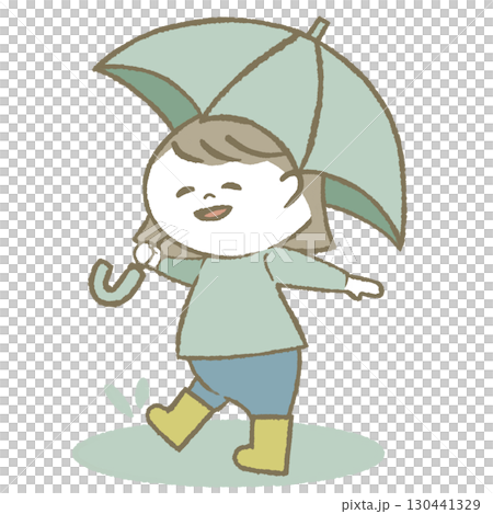 傘を持って長靴をはいた子供　女の子 130441329