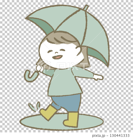 Child girl wearing rain boots holding an umbrella Child girl wearing rain boots holding an umbrella 130441333