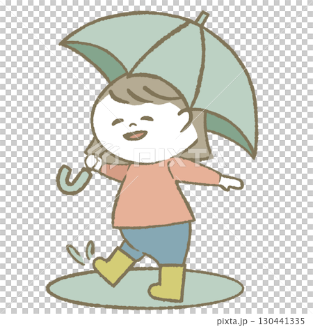 穿雨靴打傘的小女孩 穿雨靴打傘的小女孩 130441335
