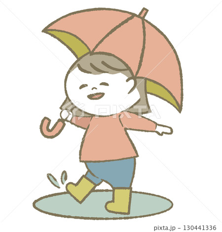 傘を持って長靴をはいた子供 女の子 傘を持って長靴をはいた子供 女の子 130441336