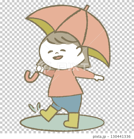 傘を持って長靴をはいた子供 女の子 傘を持って長靴をはいた子供 女の子 130441336
