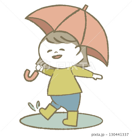 傘を持って長靴をはいた子供 女の子 傘を持って長靴をはいた子供 女の子 130441337