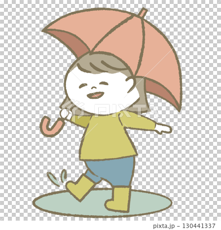 傘を持って長靴をはいた子供 女の子 傘を持って長靴をはいた子供 女の子 130441337