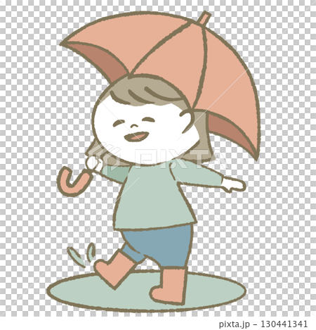 Child girl wearing rain boots holding an umbrella Child girl wearing rain boots holding an umbrella 130441341